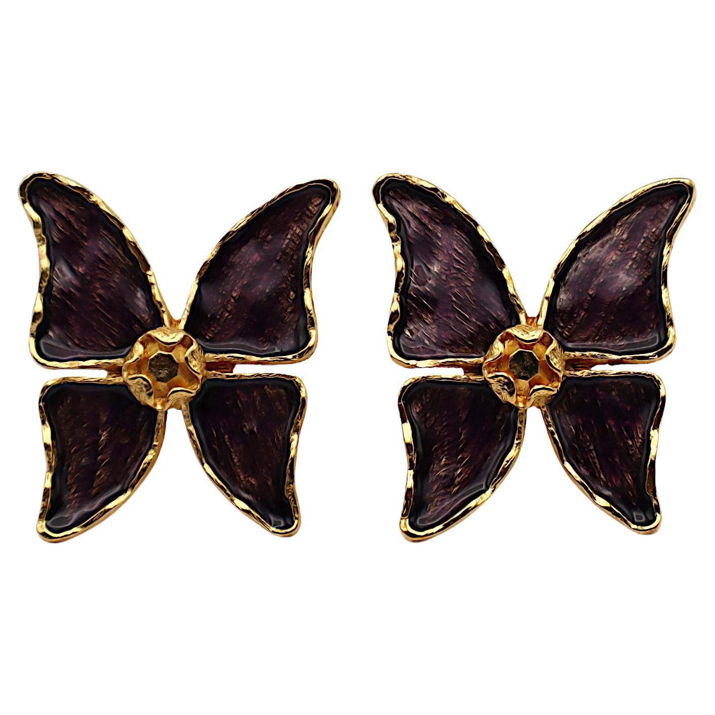 YVES SAINT LAURENT YSL Orecchini a clip vintage con farfalla e smalto viola