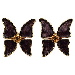 YVES SAINT LAURENT YSL Vintage Butterfly Purple Enamel Clip-On Earrings