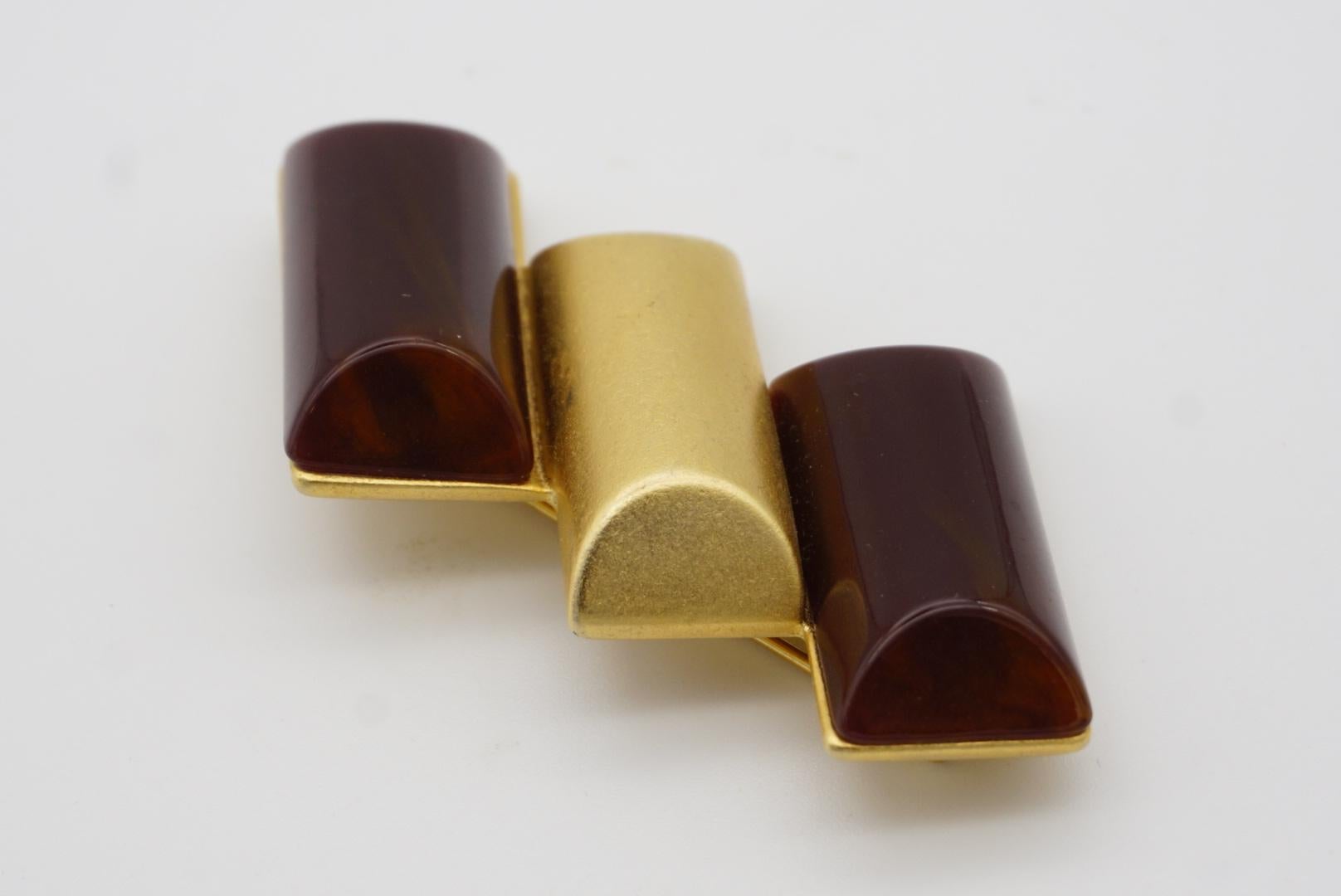 Yves Saint Laurent YSL Vintage Cabochon Trio Bar Rectangle Burgundy Gold Brooch 1