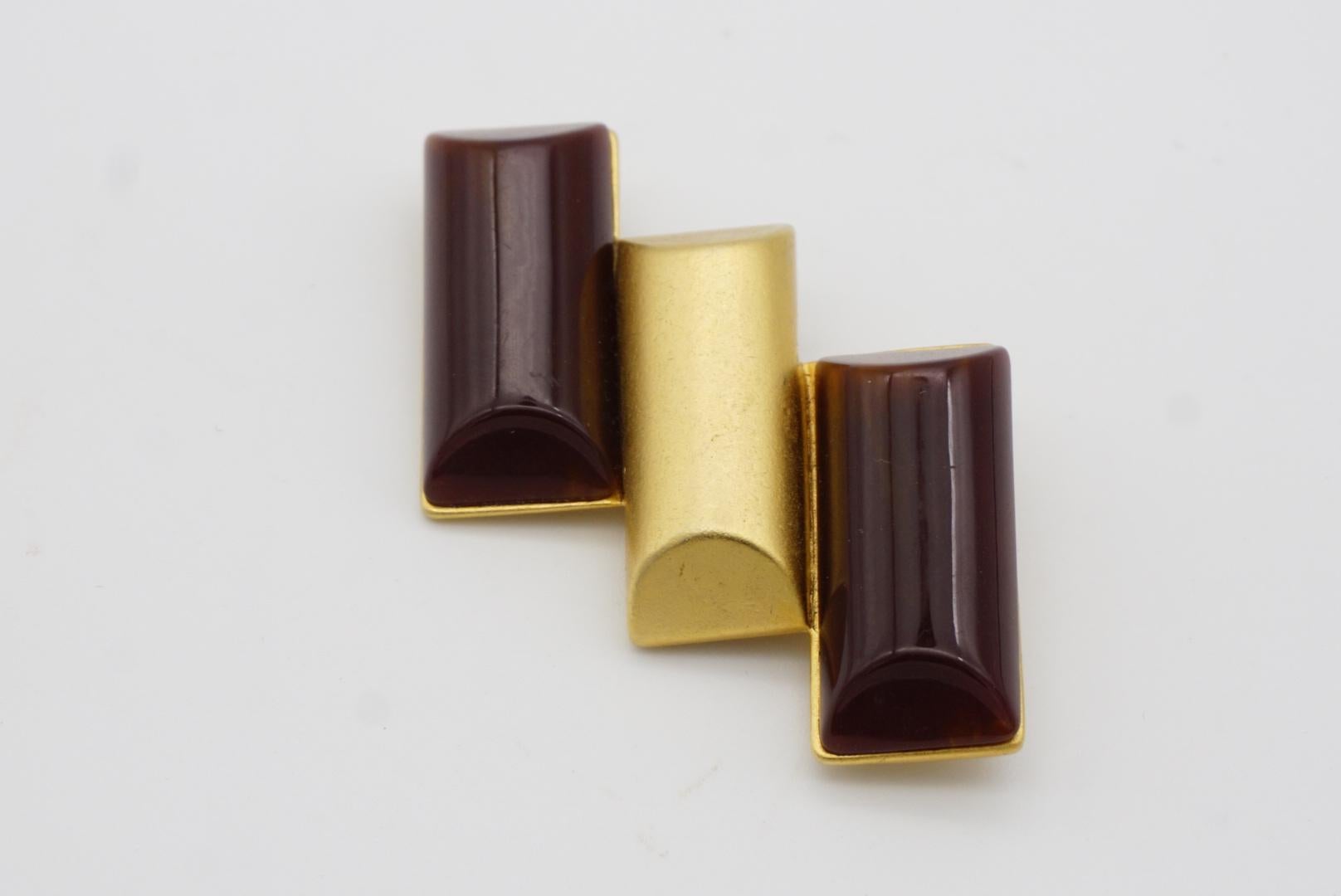 Yves Saint Laurent YSL Vintage Cabochon Trio Bar Rectangle Burgundy Gold Brooch 4