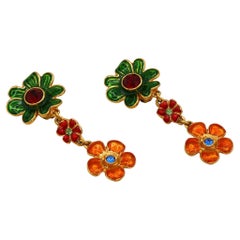 YVES SAINT LAURENT YSL Vintage Cascading Jewelled Flowers Dangling Earrings