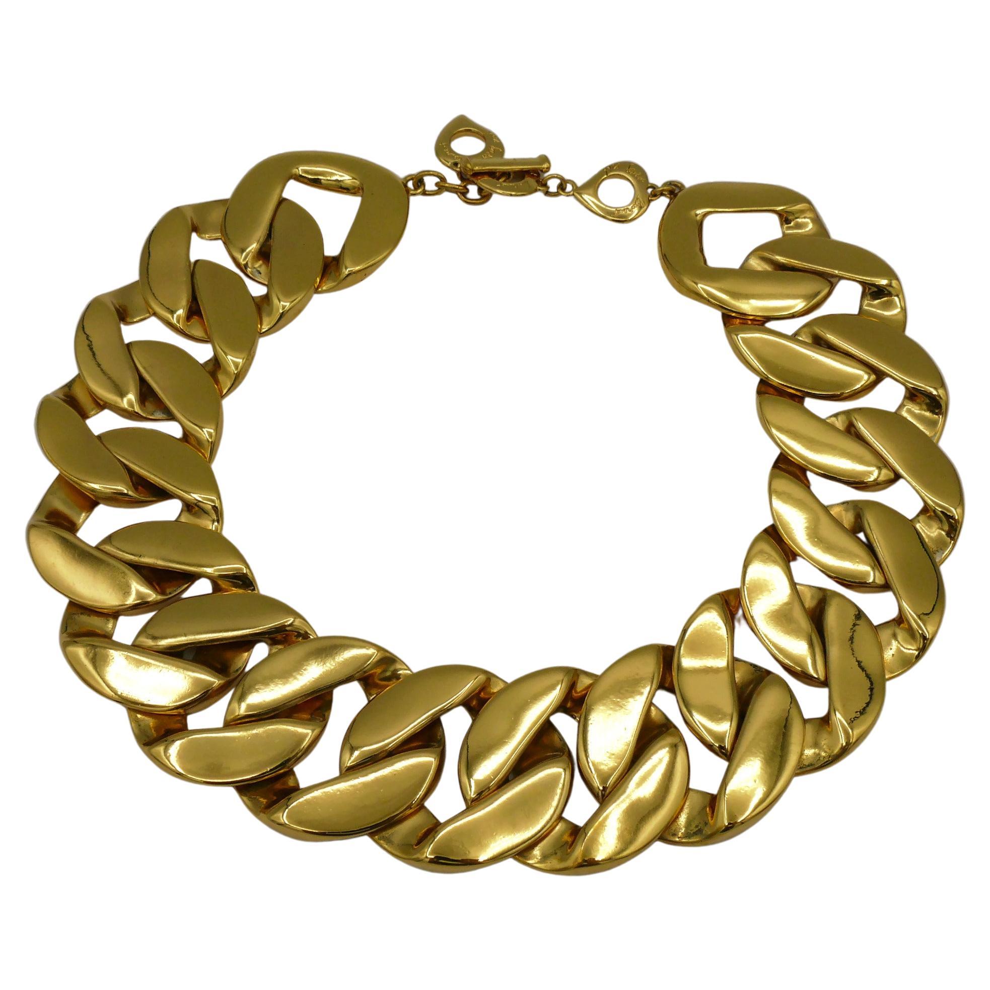 YVES SAINT LAURENT YSL Vintage Chunky Gold Tone Curb Chain Necklace For  Sale at 1stDibs