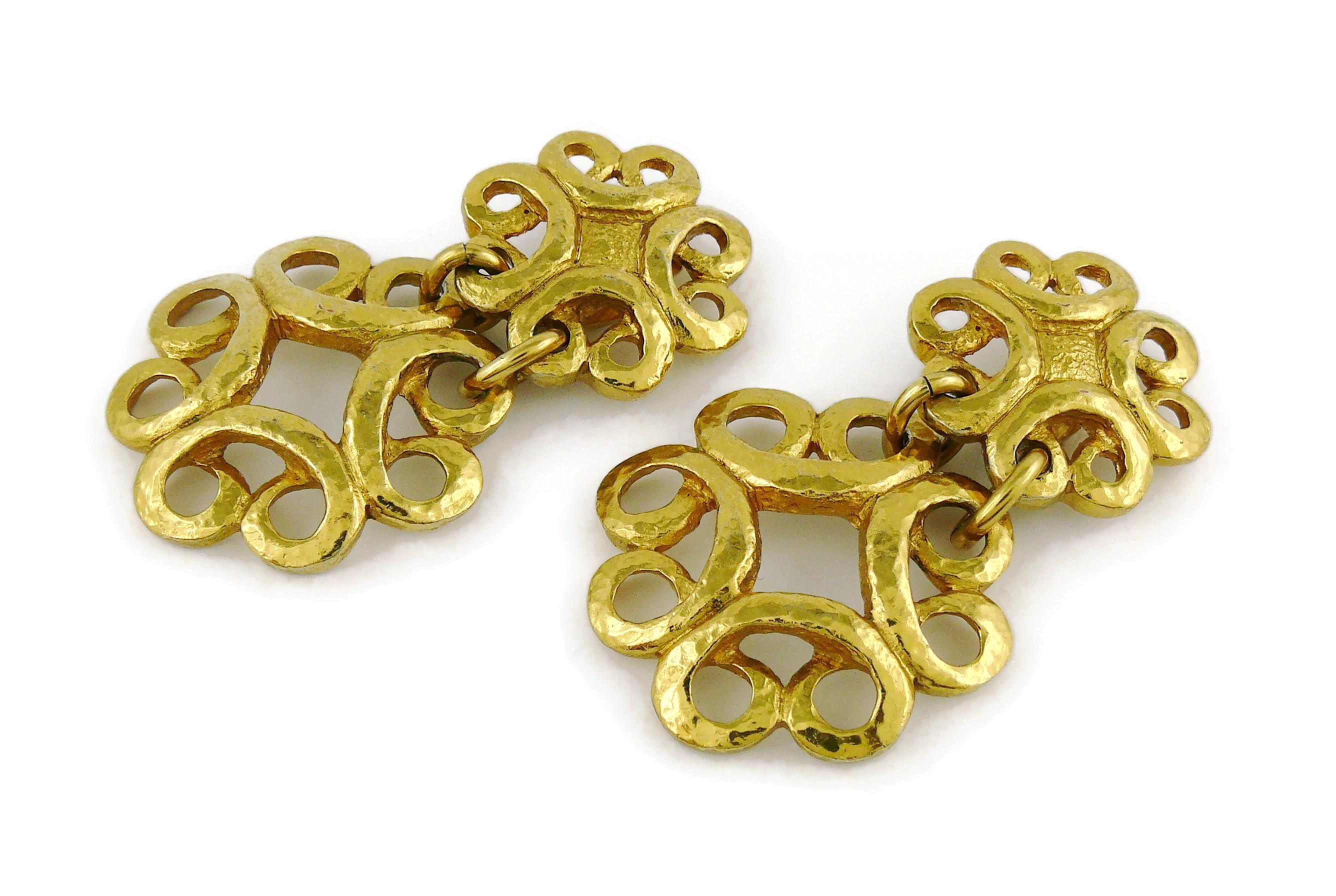 Women's Yves Saint Laurent YSL Vintage Chunky Gold Toned Swirl Dangling Earrings