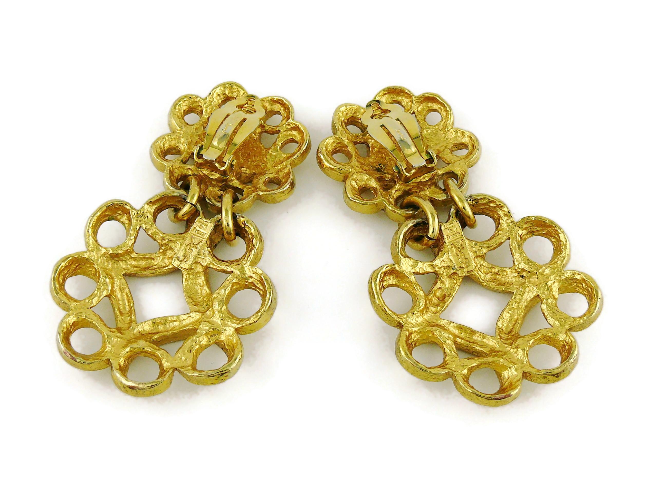 Yves Saint Laurent YSL Vintage Chunky Gold Toned Swirl Dangling Earrings 3