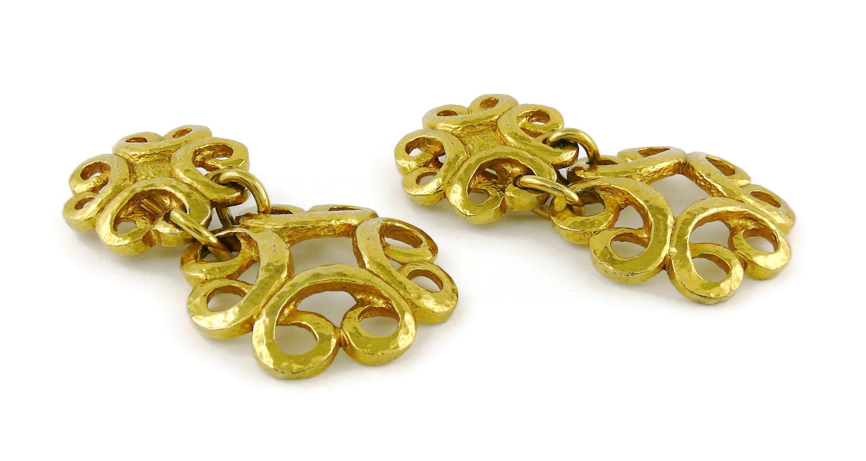 Yves Saint Laurent YSL Vintage Chunky Gold Toned Swirl Dangling Earrings 1
