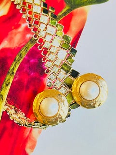 Yves Saint Laurent YSL Vintage Chunky Large White Pearl Gold Disc Round Earrings