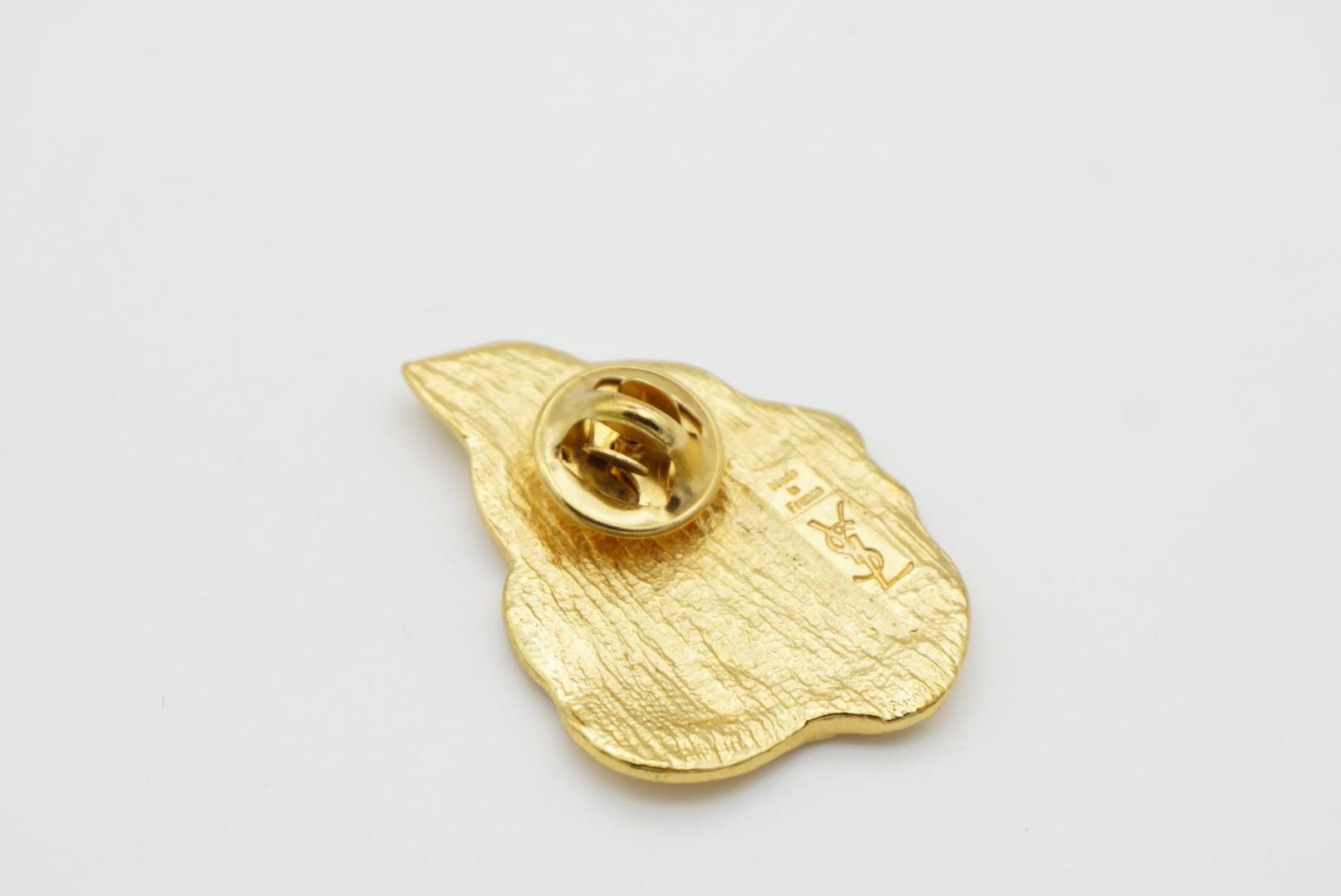 Yves Saint Laurent YSL Vintage Classic Textured Wave Gold Leaf Pin Brooch Metal 5