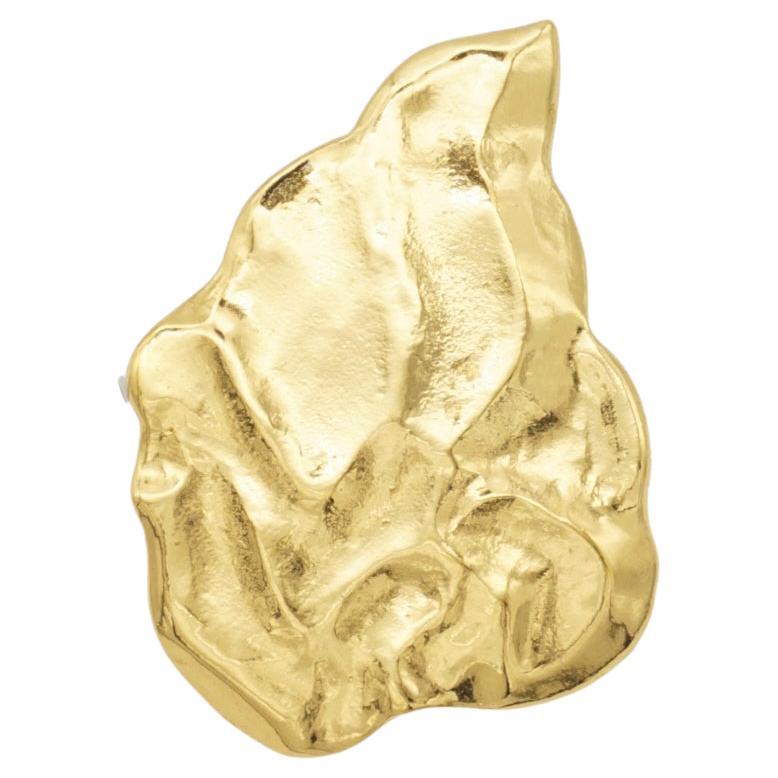 Yves Saint Laurent YSL Vintage Classic Textured Wave Gold Leaf Pin Brooch Metal  For Sale
