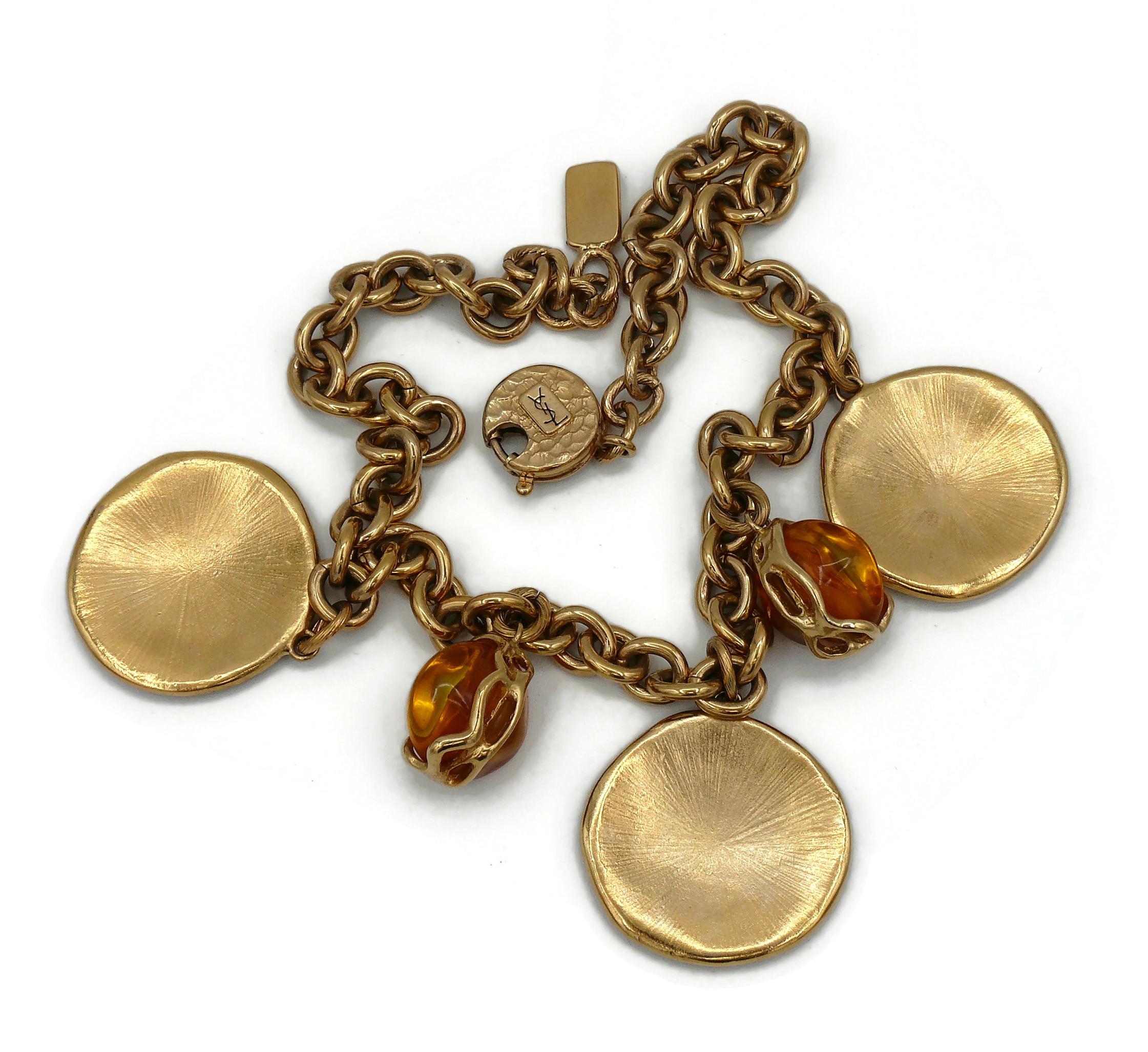 Yves Saint Laurent YSL Vintage Coin Charms Orange Resin Drops Necklace For Sale 8