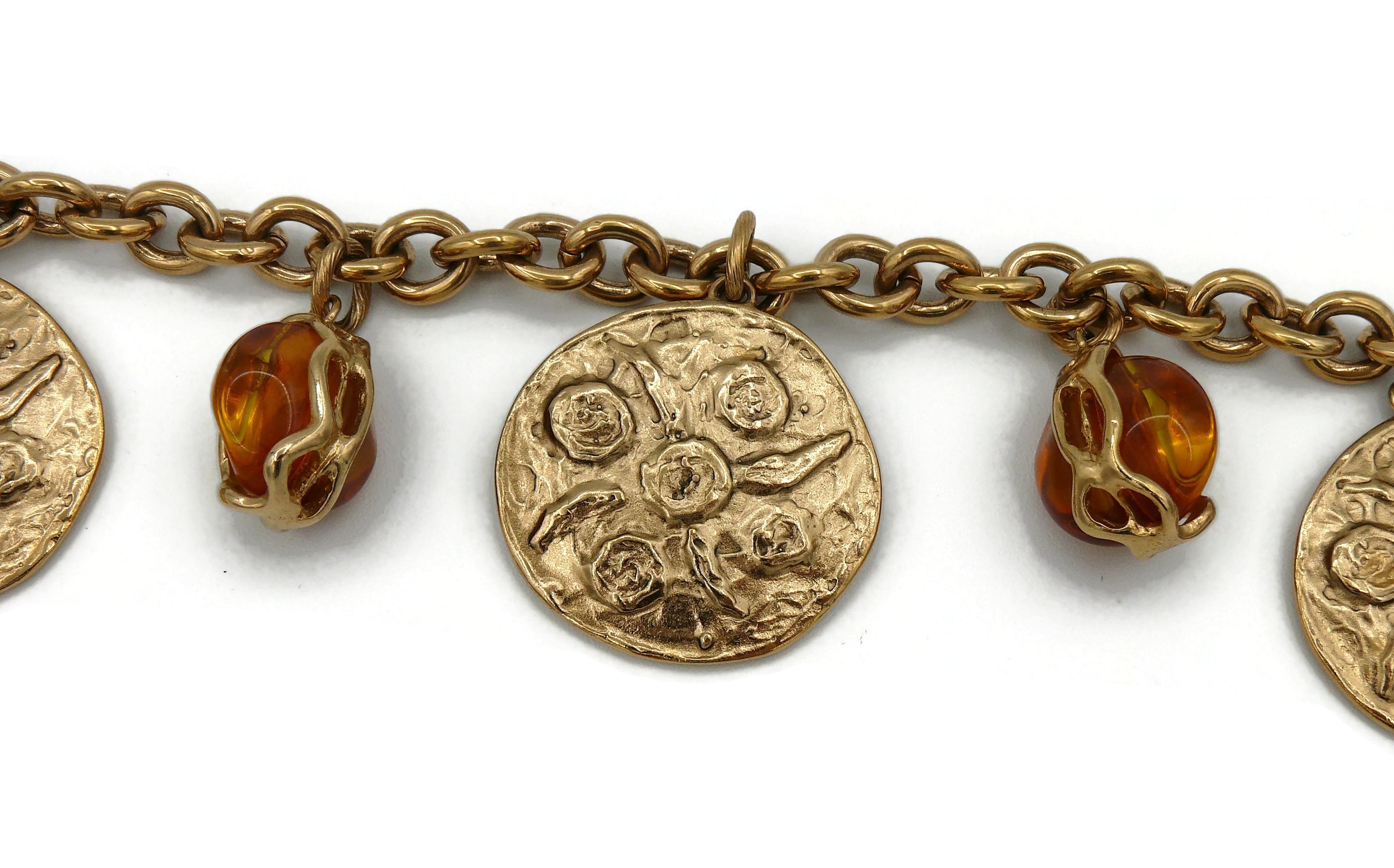 Yves Saint Laurent YSL Vintage Coin Charms Orange Resin Drops Necklace For Sale 4