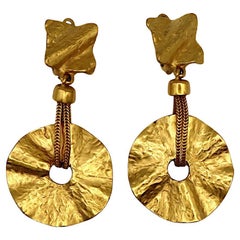 YVES SAINT LAURENT YSL Pendientes colgantes de disco arrugado vintage