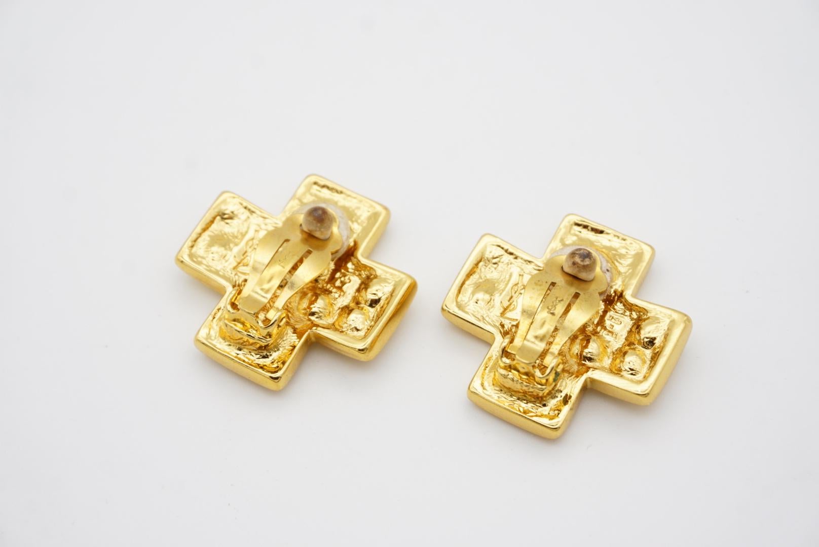 Yves Saint Laurent YSL Vintage Cross Shining Kristalle Glow Chunky Gold Ohrringe im Angebot 6