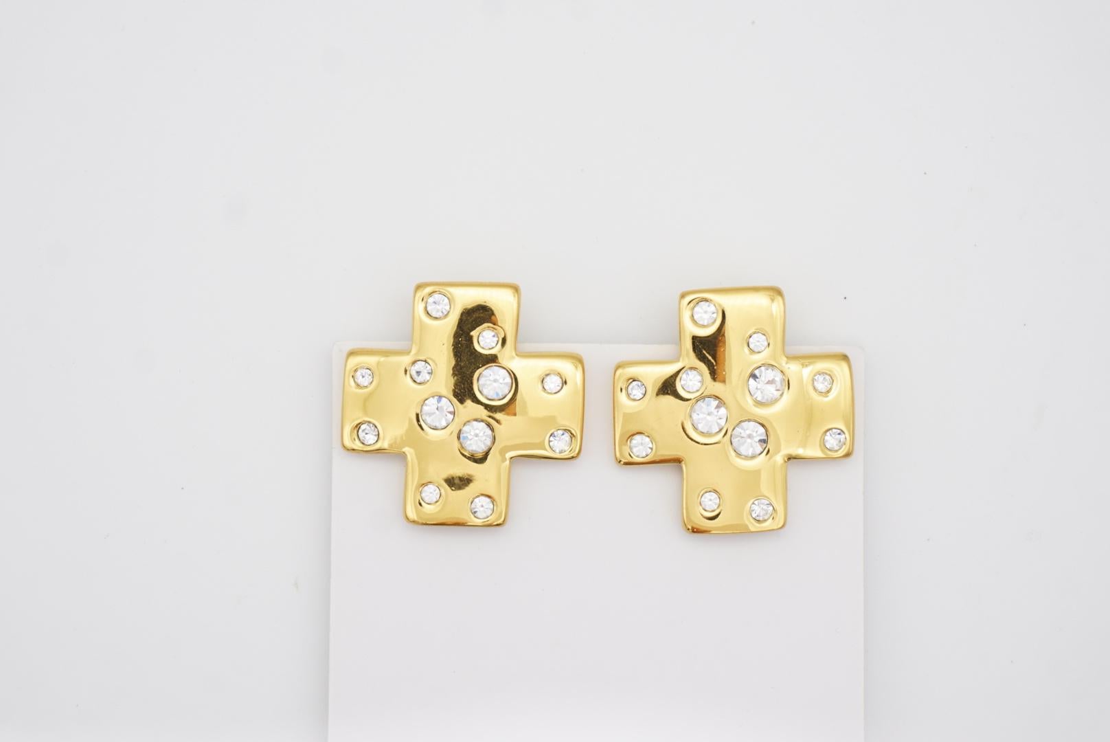 Yves Saint Laurent YSL Vintage Cross Shining Kristalle Glow Chunky Gold Ohrringe für Damen oder Herren im Angebot