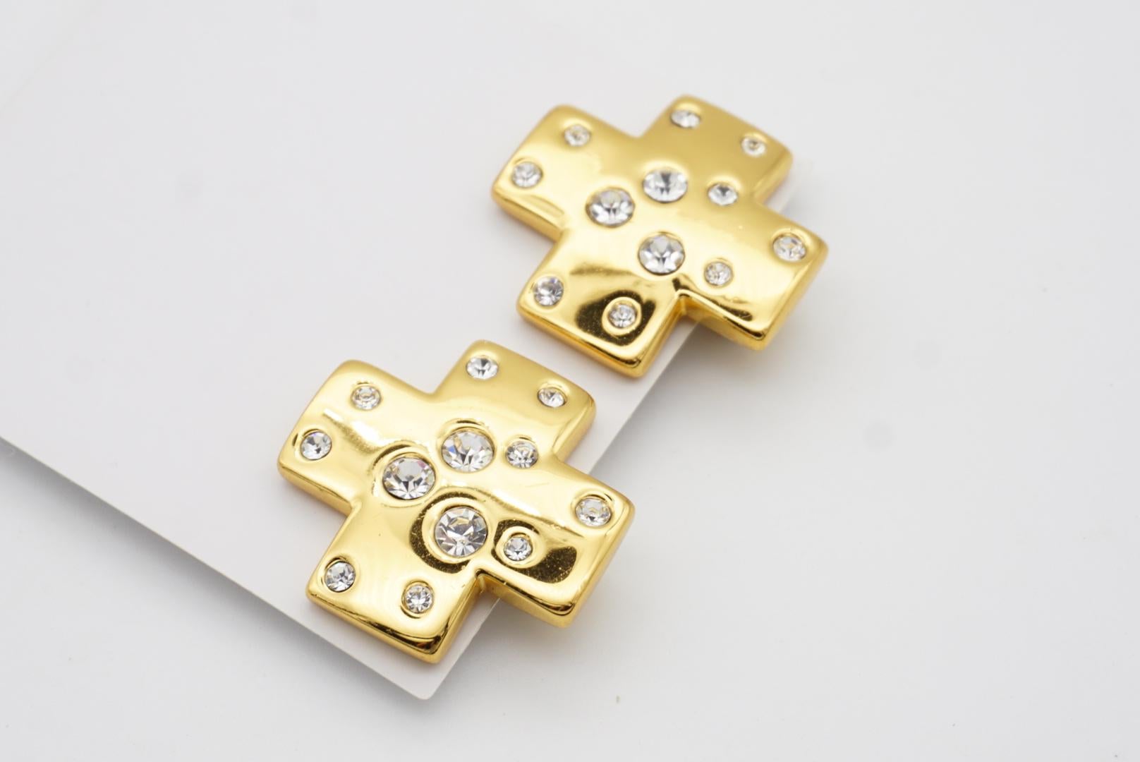 Yves Saint Laurent YSL Vintage Cross Shining Kristalle Glow Chunky Gold Ohrringe im Angebot 3