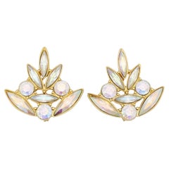 Yves Saint Laurent YSL Vintage Crystals Aurora Borealis Cluster Flower Ohrringe