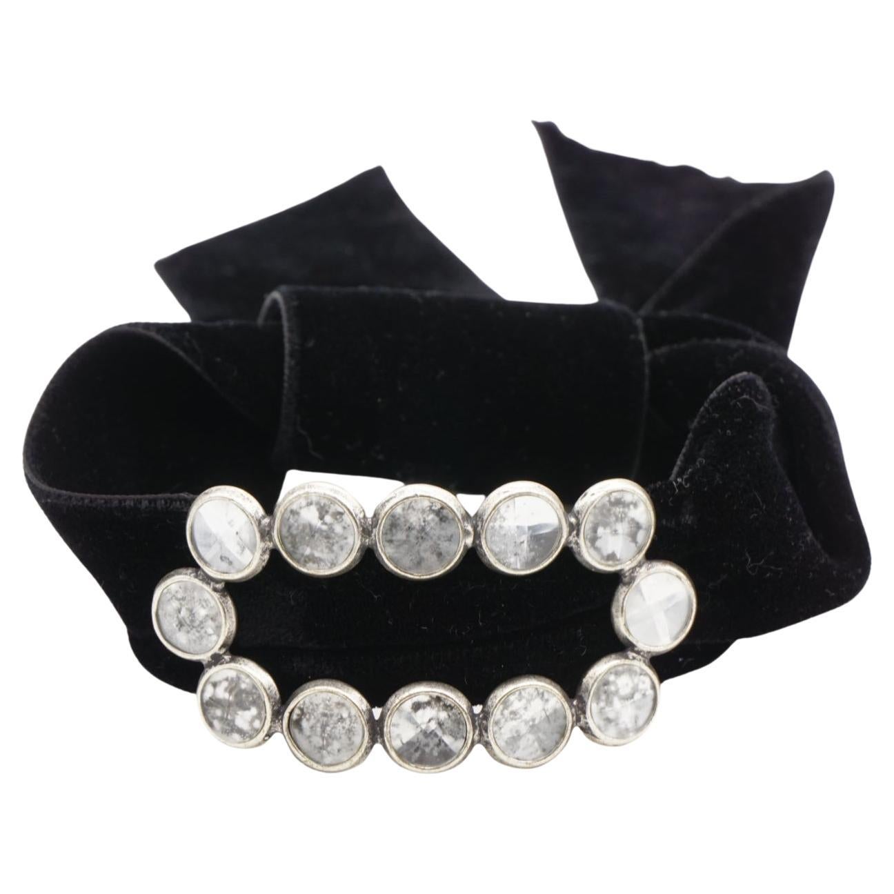 Yves Saint Laurent YSL Vintage Crystals Black Velvet Collana Bracciale