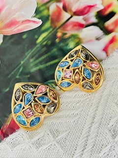 Yves Saint Laurent YSL Vintage Crystals Sapphire Pink Heart Water Drop Ohrringe