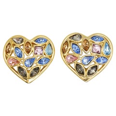 Yves Saint Laurent YSL Vintage Crystals Sapphire Pink Heart Water Drop Ohrringe Yves Saint Laurent YSL Vintage Crystals Sapphire Pink Heart Water Drop Ohrringe