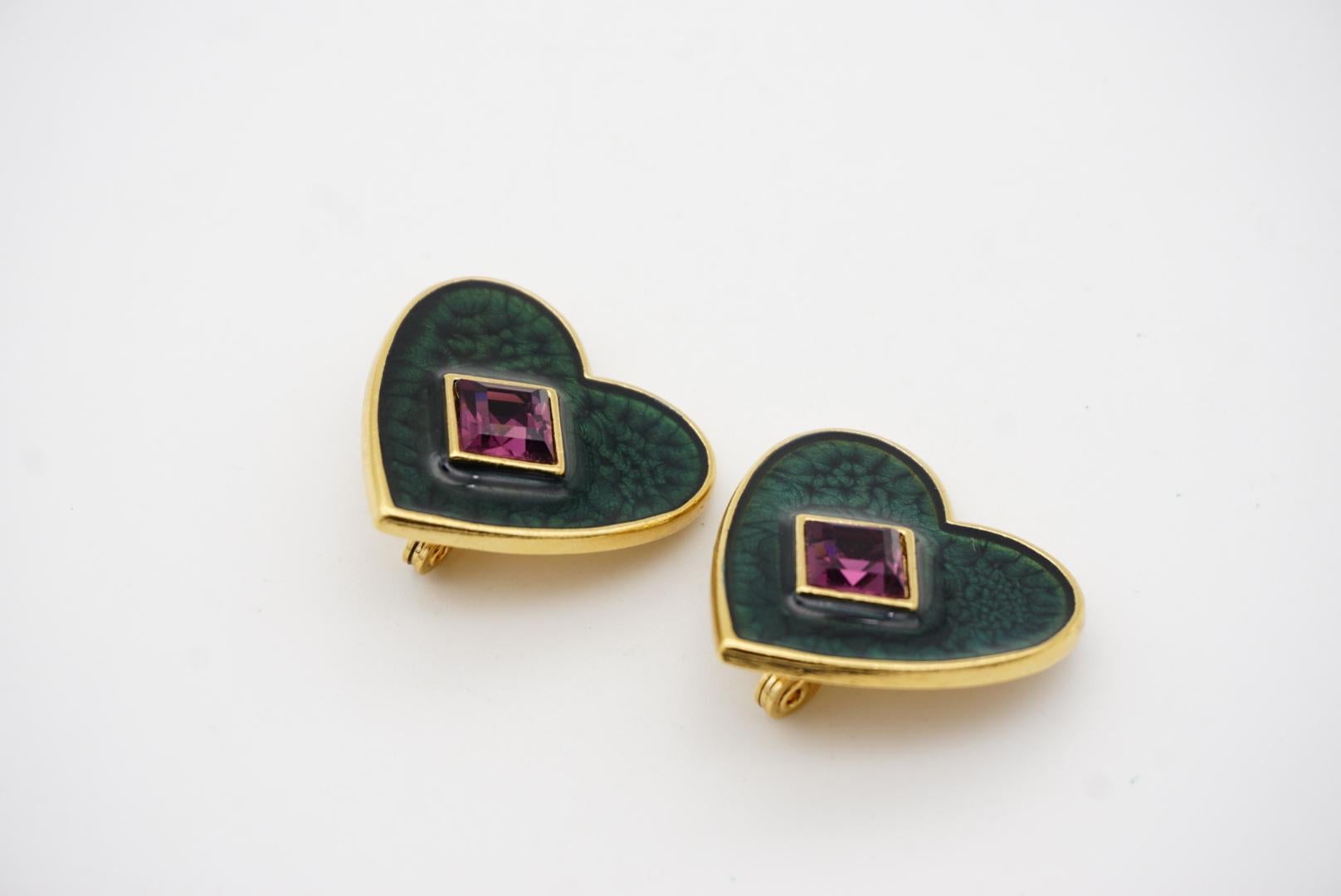 Yves Saint Laurent YSL Vintage Dark Green Heart Amethyst Cube Clip Earrings For Sale 5