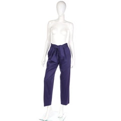 Yves Saint Laurent YSL Vintage Deep Purple Cotton Trousers W Self Tie Sash Belt