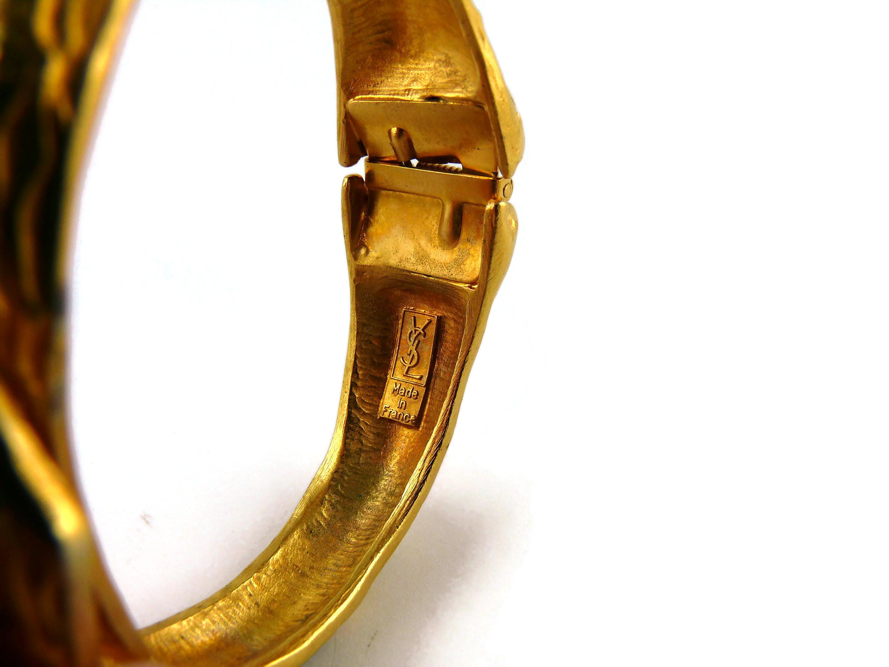 Yves Saint Laurent YSL Vintage Distressed Gold Toned Clamper Bracelet 4
