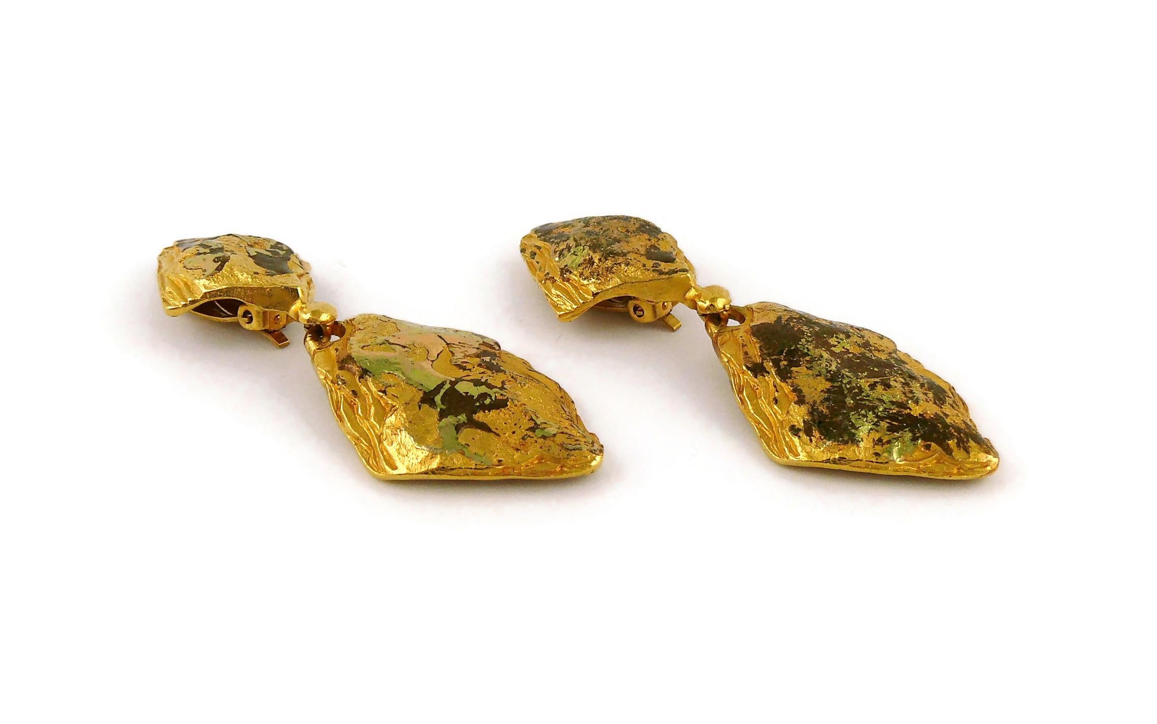 Yves Saint Laurent YSL Vintage Distressed Gold Toned Dangling Earrings 2
