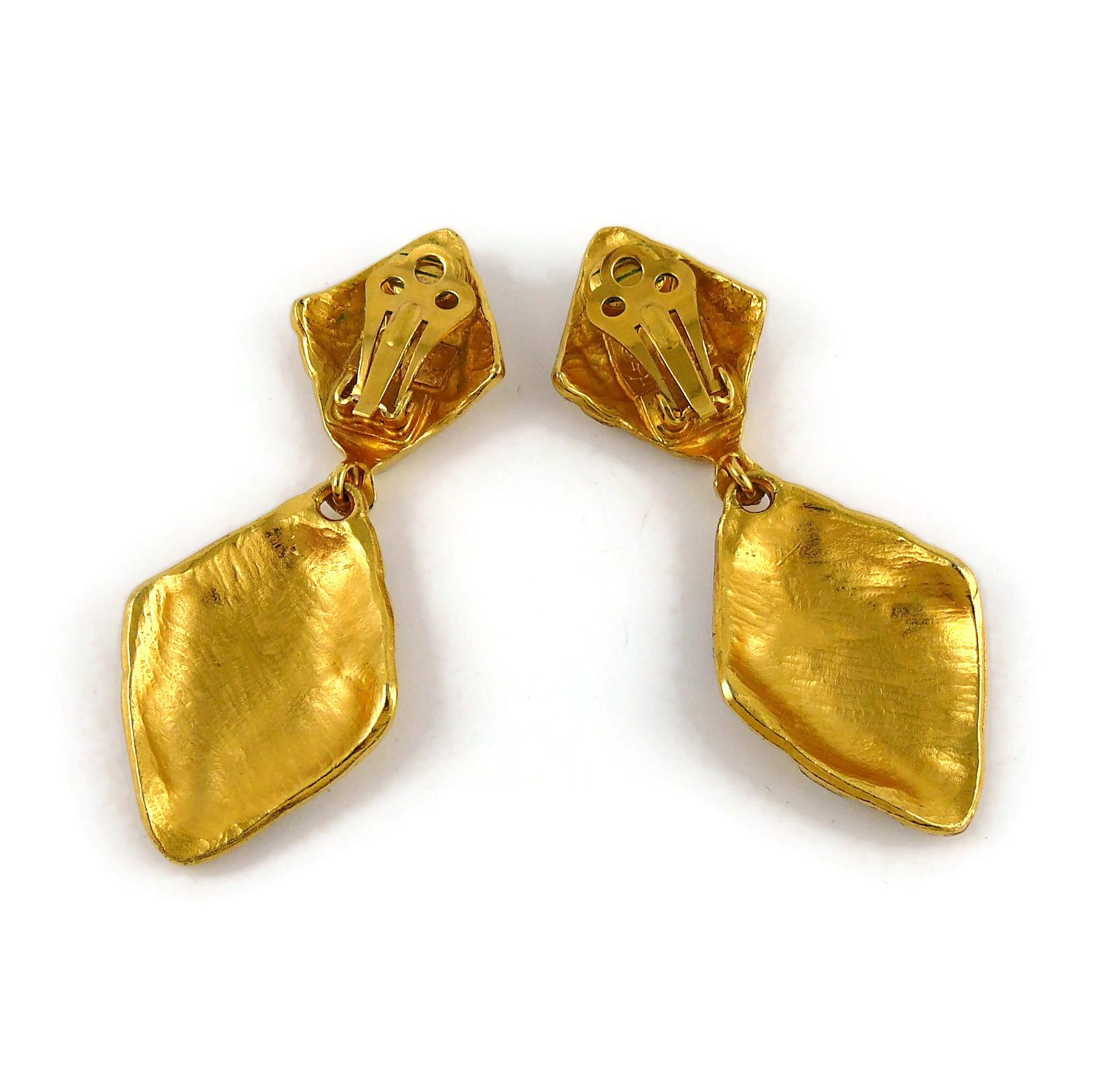 Yves Saint Laurent YSL Vintage Distressed Gold Toned Dangling Earrings 4
