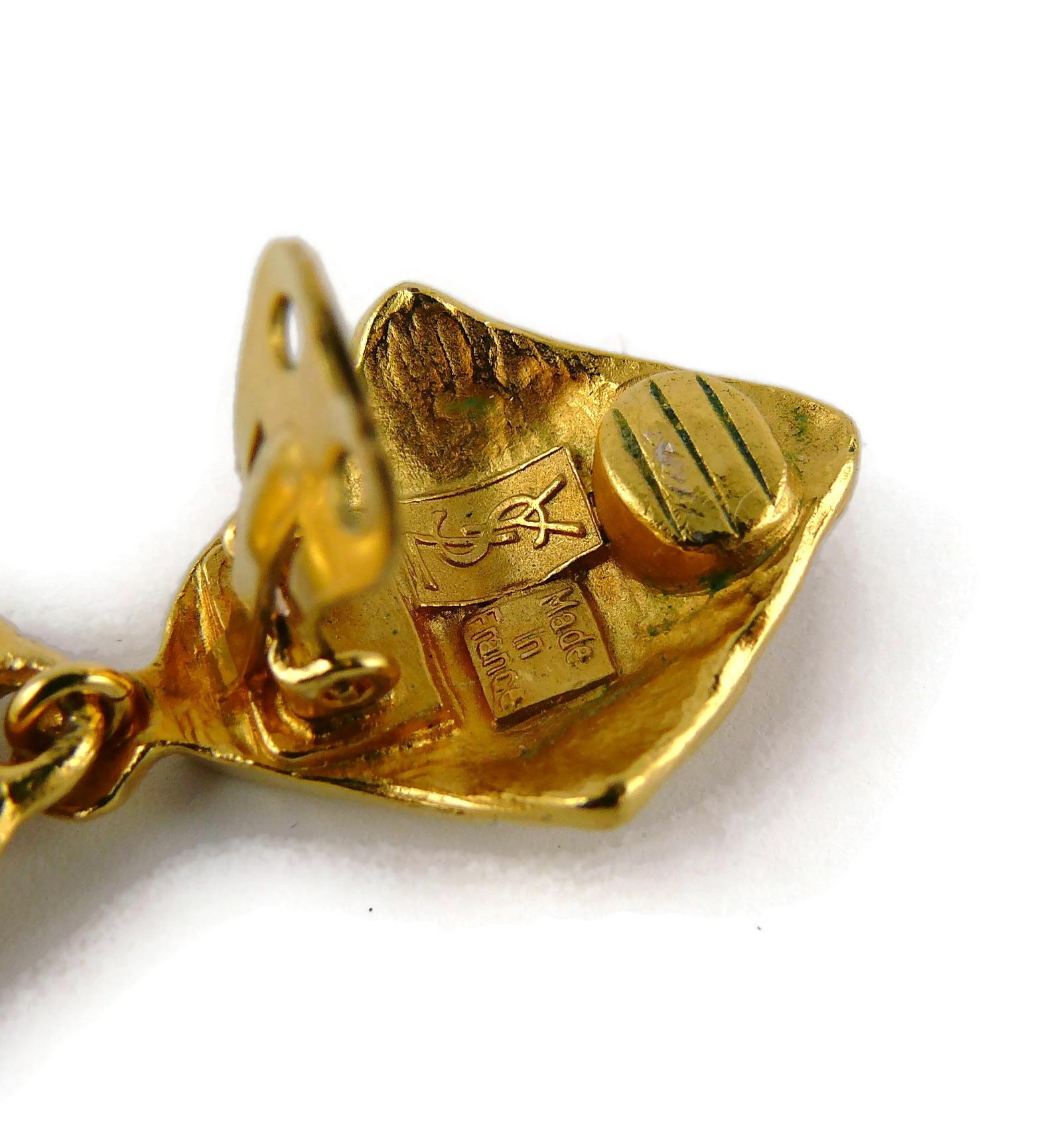 Yves Saint Laurent YSL Vintage Distressed Gold Toned Dangling Earrings 5