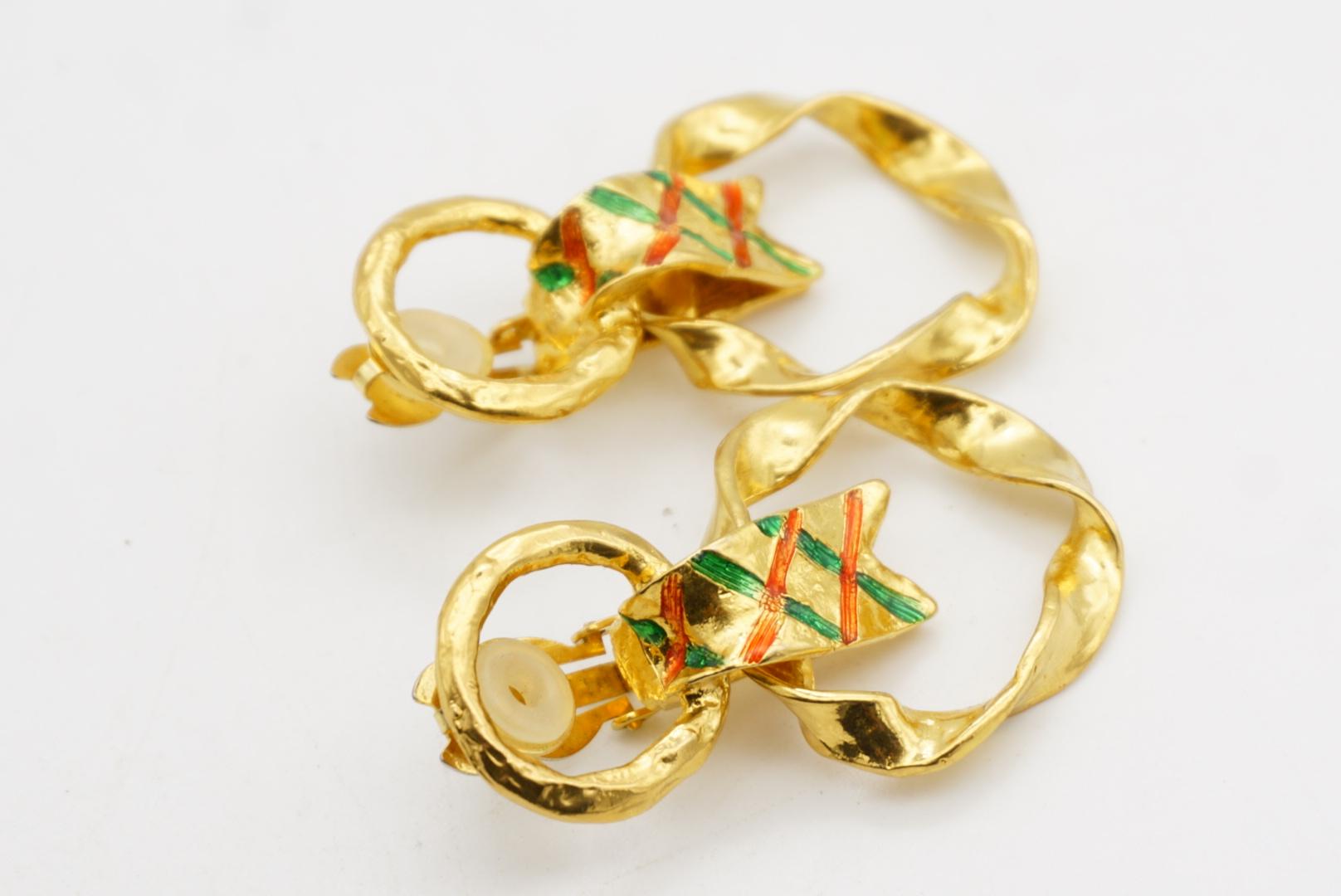 Yves Saint Laurent YSL Vintage Pendientes de aro con doble círculo verde y lazo rojo en venta 8