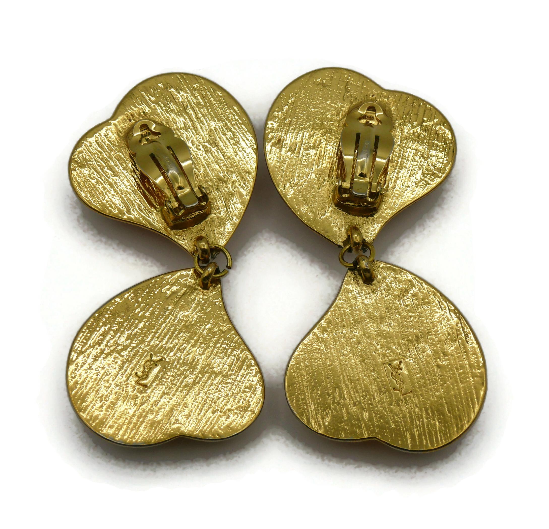 YVES SAINT LAURENT YSL Vintage Double Heart Dangling Earrings For Sale 6