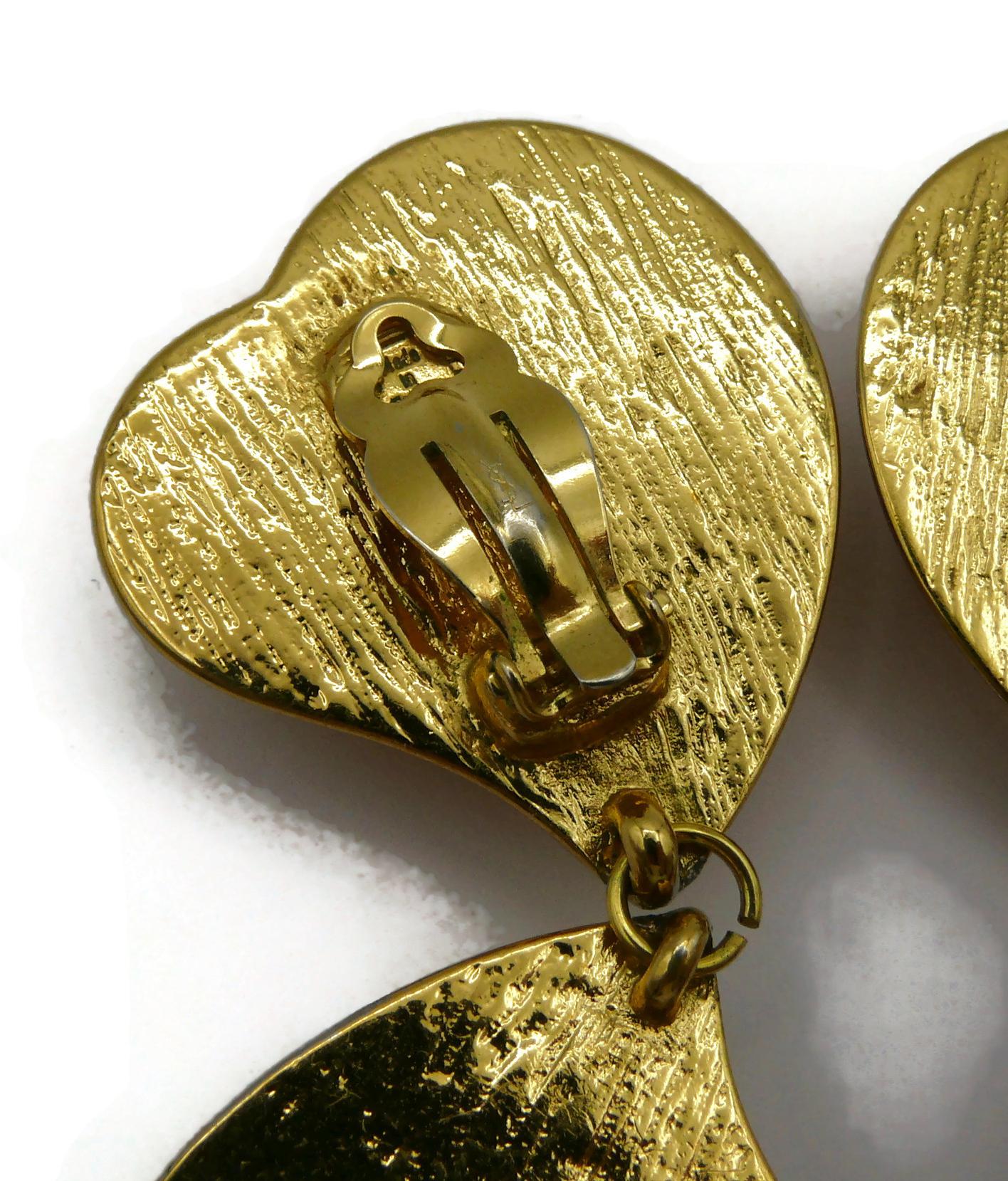 YVES SAINT LAURENT YSL Vintage Double Heart Dangling Earrings For Sale 7