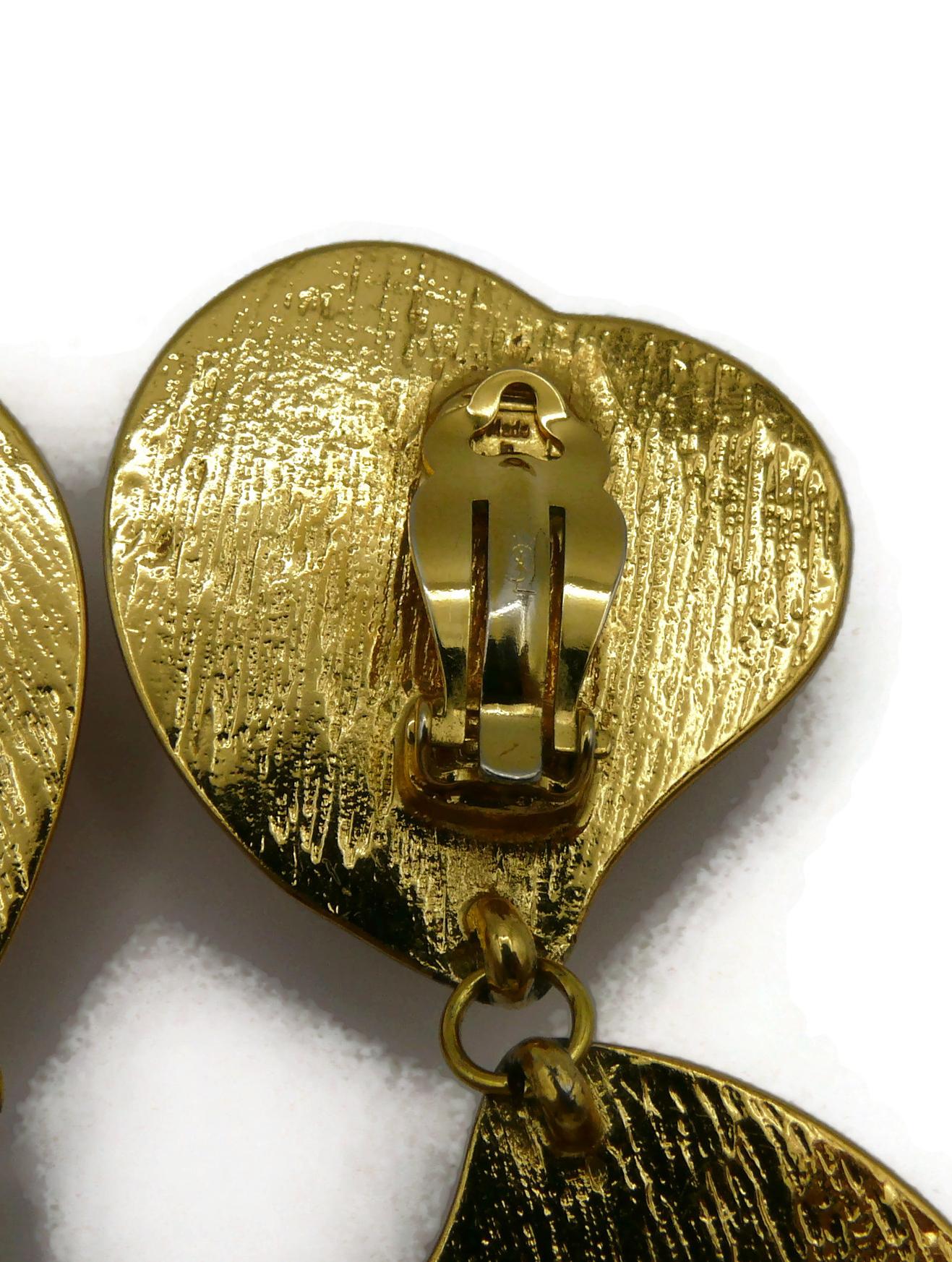 YVES SAINT LAURENT YSL Vintage Double Heart Dangling Earrings For Sale 8