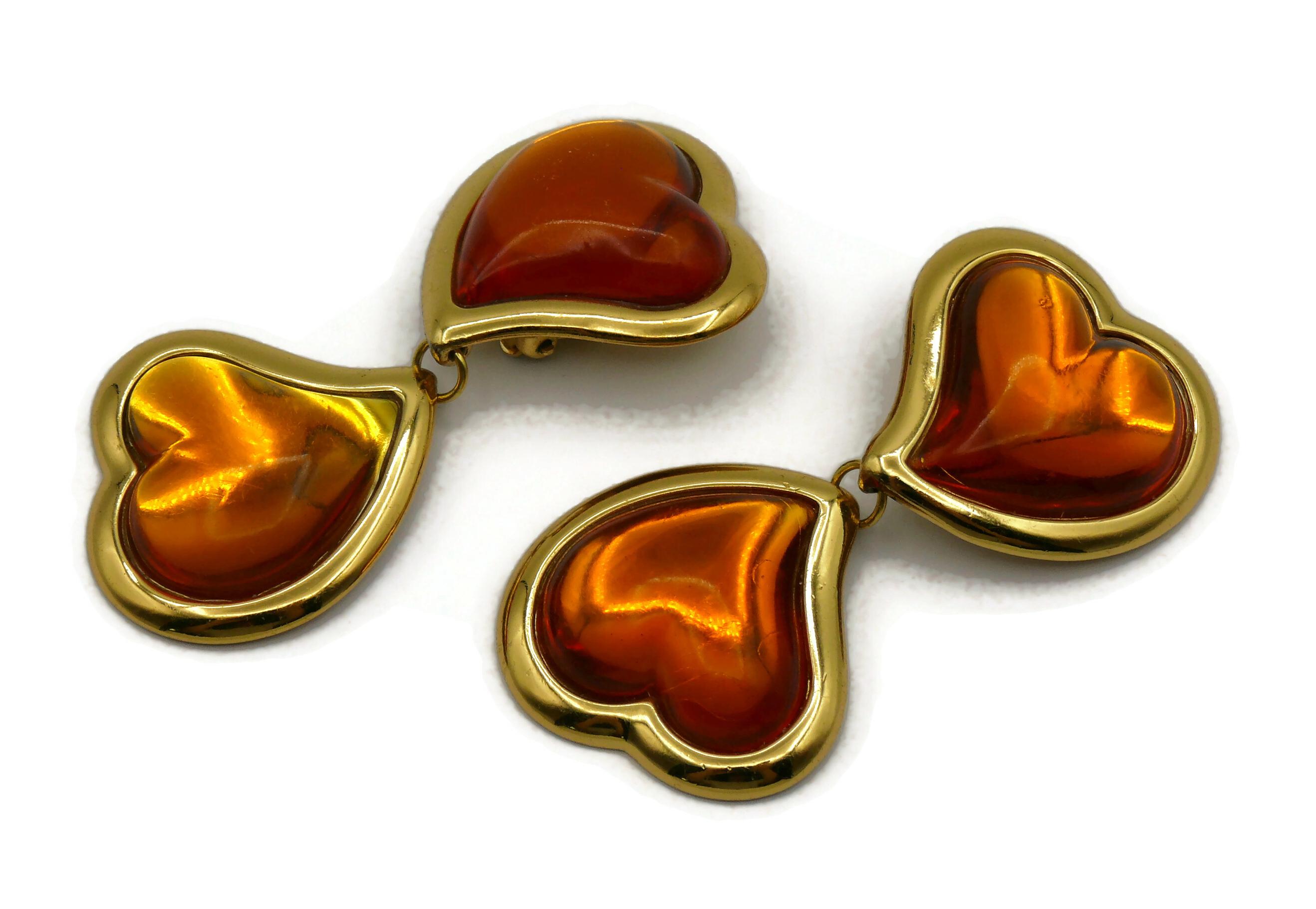 YVES SAINT LAURENT YSL Vintage Double Heart Dangling Earrings For Sale 1