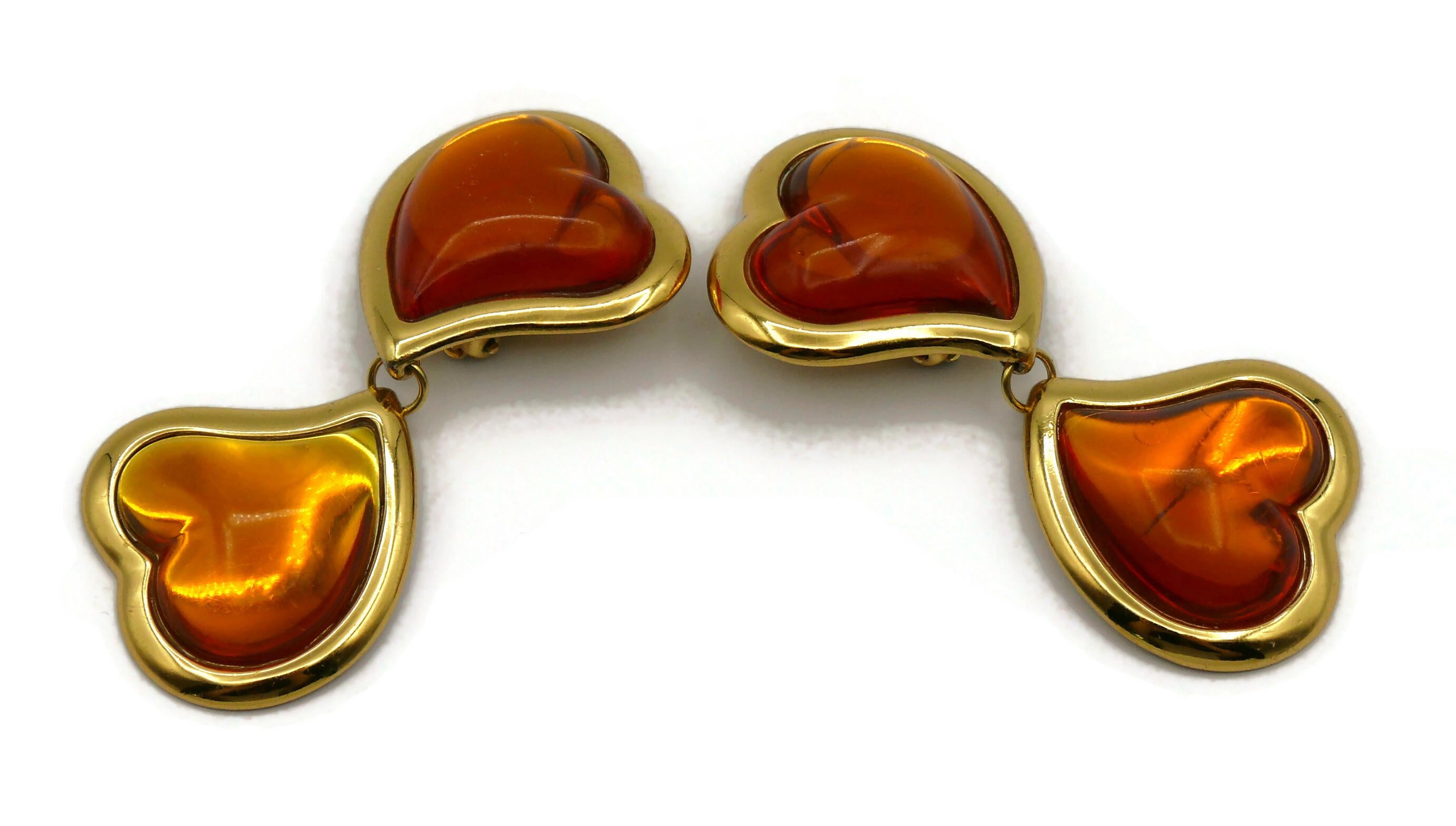 YVES SAINT LAURENT YSL Vintage Double Heart Dangling Earrings For Sale 2