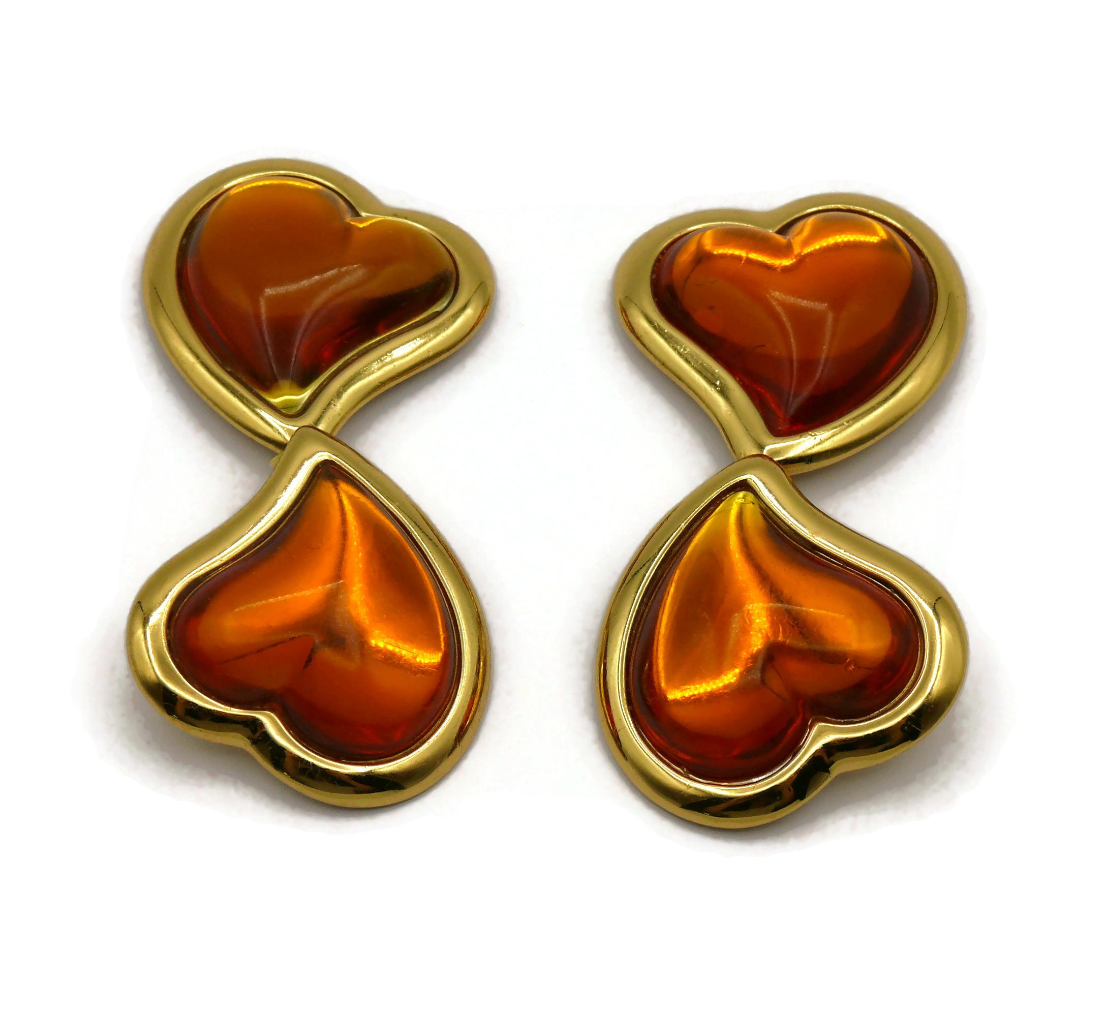 YVES SAINT LAURENT YSL Vintage Double Heart Dangling Earrings For Sale 3