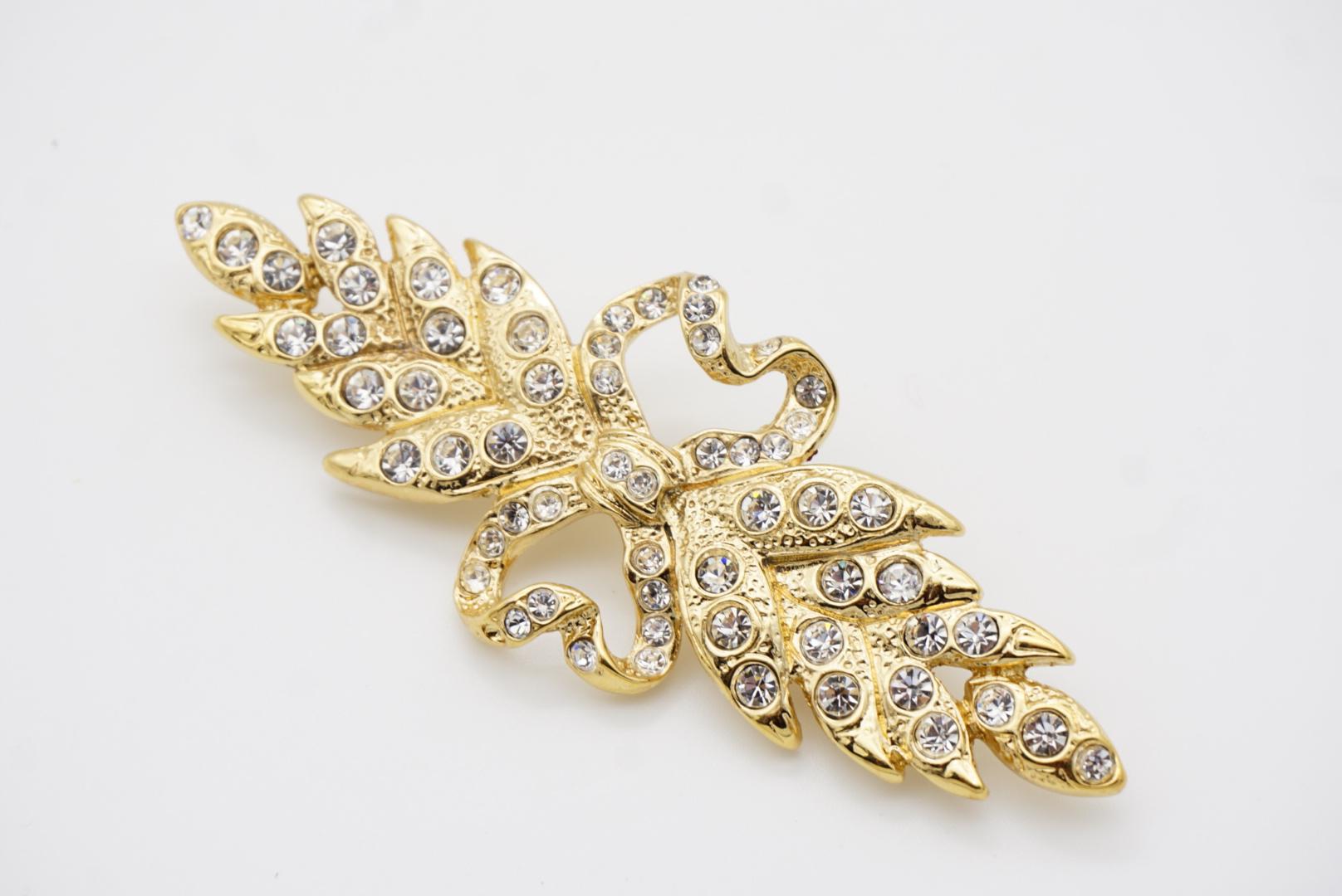 Yves Saint Laurent YSL Vintage Double Heart Love Crown Bow Crystals Leaf Brooch For Sale 5