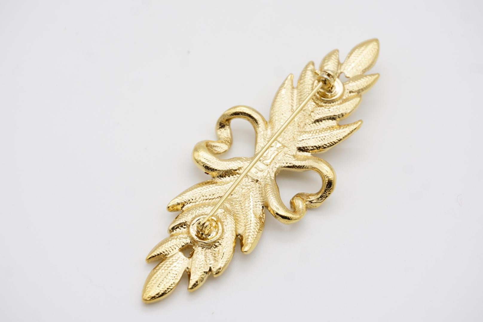 Yves Saint Laurent YSL Vintage Double Heart Love Crown Bow Crystals Leaf Brooch 8