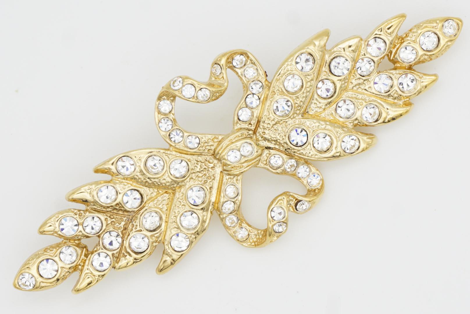 Yves Saint Laurent YSL Vintage Double Heart Love Crown Bow Crystals Leaf Brooch For Sale 9