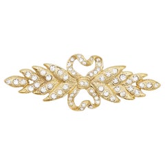 Yves Saint Laurent YSL Vintage Double Heart Love Crown Bow Crystals Leaf Brooch