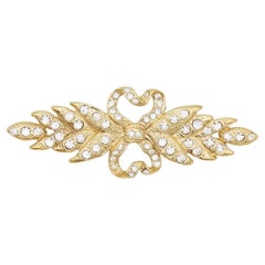 Yves Saint Laurent YSL Vintage Double Heart Love Crown Bow Crystals Leaf Brooch