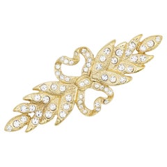 Yves Saint Laurent YSL Vintage Double Heart Love Crown Bow Crystals Leaf Brooch