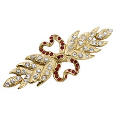 Yves Saint Laurent YSL Vintage Double Heart Ruby Crystals Love Feather Brooch