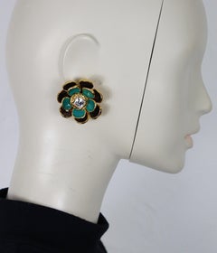 YVES SAINT LAURENT YSL Vintage Enamel Flower Clip-On Earrings