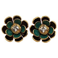 YVES SAINT LAURENT YSL Vintage Enamel Flower Clip-On Earrings