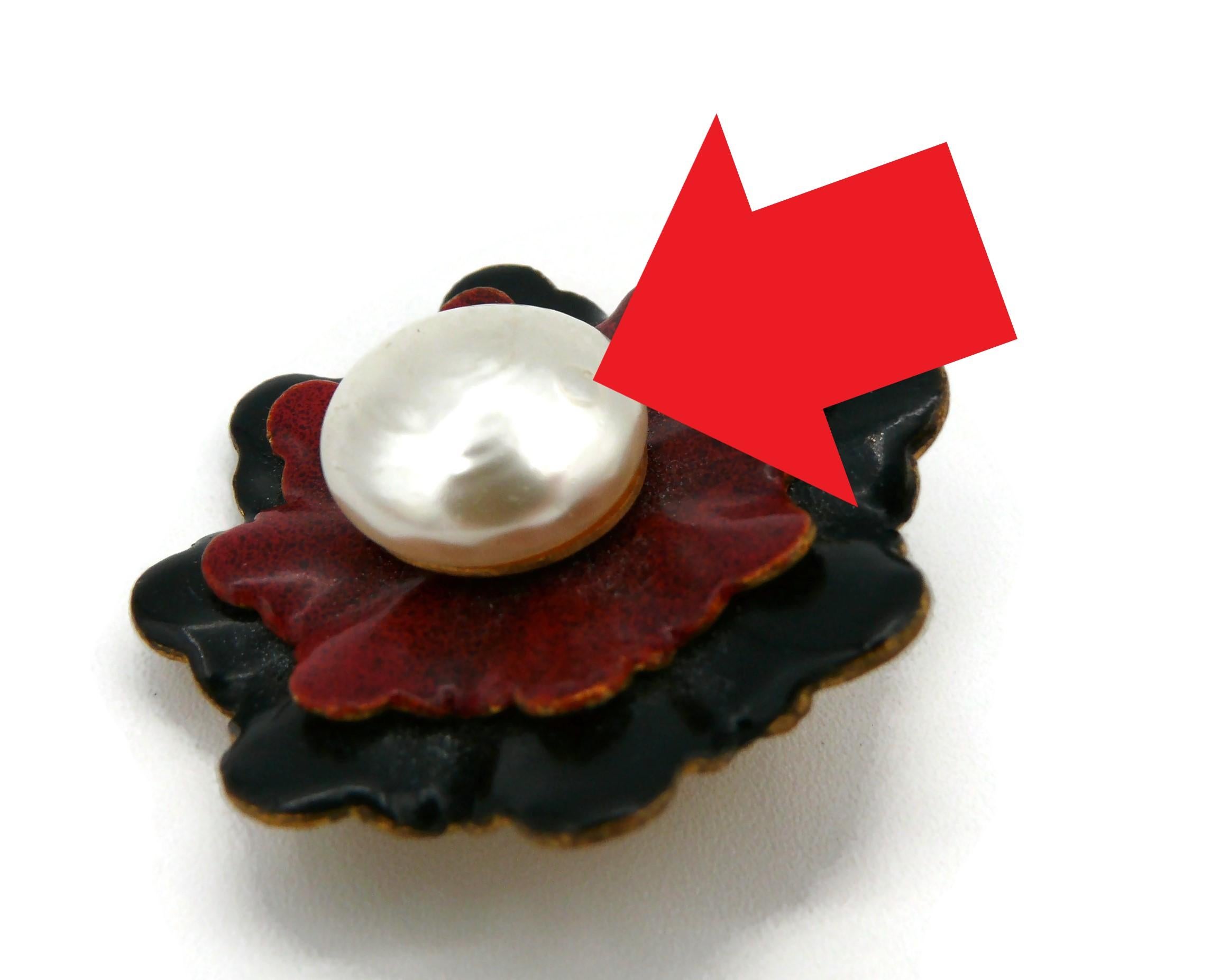 YVES SAINT LAURENT YSL Vintage Enamel Flower Pearl Clip-On Earrings For Sale 11
