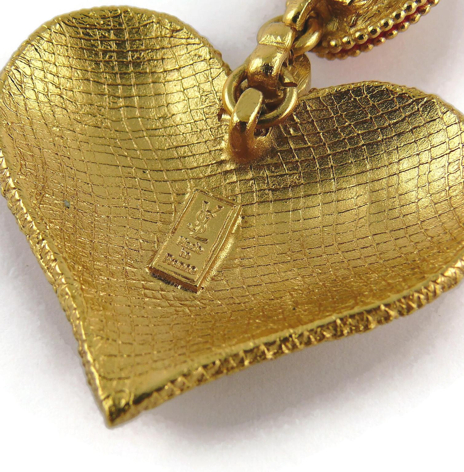 Yves Saint Laurent YSL Vintage Enamel Heart Dangling Earrings For Sale 6