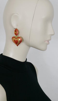 Yves Saint Laurent YSL Vintage Enamel Heart Dangling Earrings