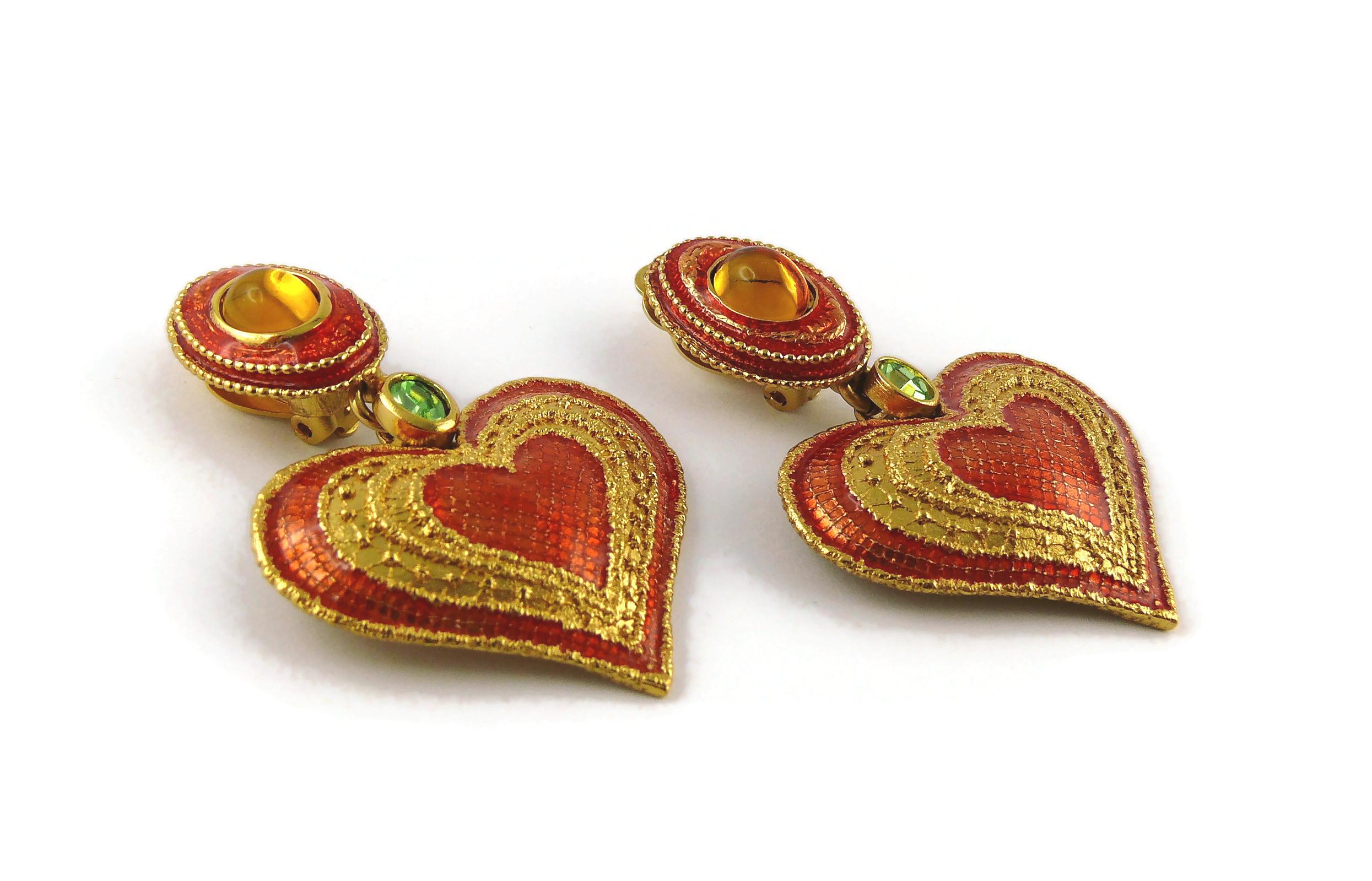 Yves Saint Laurent YSL Vintage Enamel Heart Dangling Earrings For Sale 1