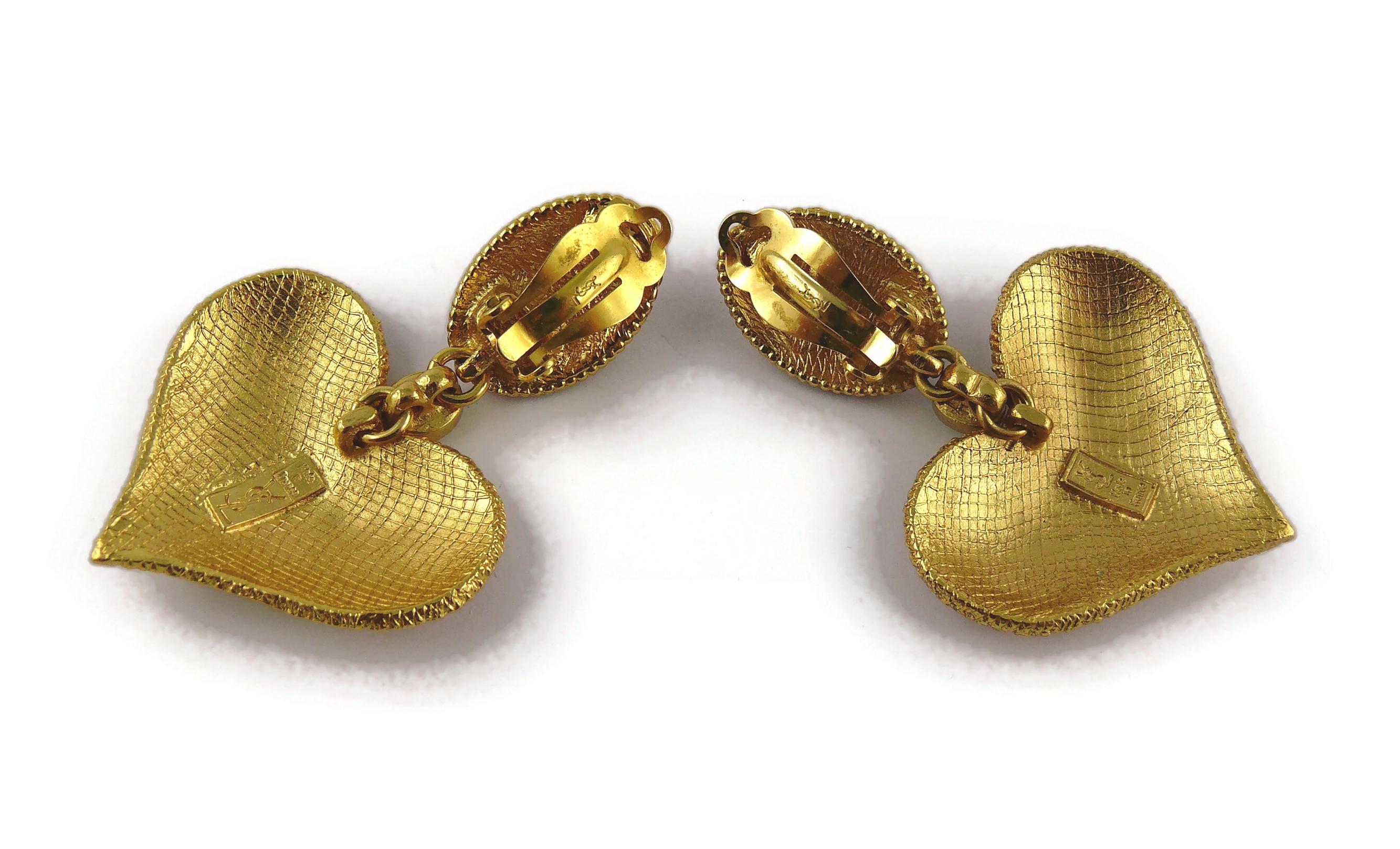 Yves Saint Laurent YSL Vintage Enamel Heart Dangling Earrings For Sale 2