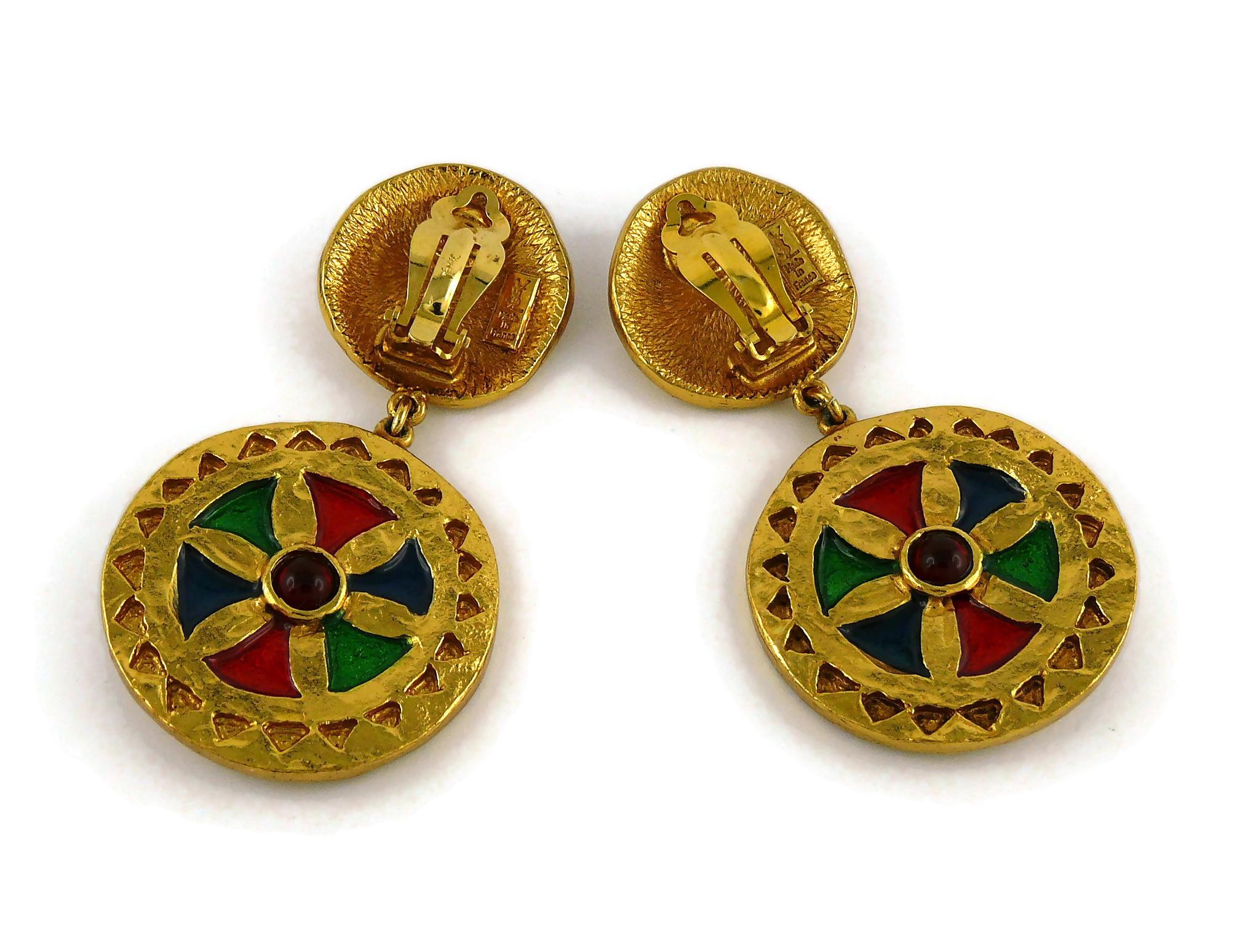 Yves Saint Laurent YSL Vintage Enamel Shields Dangling Earrings 2